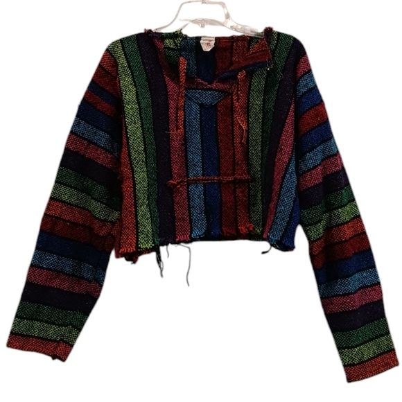 Vel Mex Artsy Multicolored Festive Striped Y2K Custume Crop Boho Sweater Size L - Picture 1 of 8